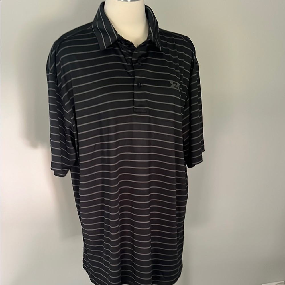 Under Armour Black and Gray Polo Shirt Classic Striped Design - Picture 3 of 5